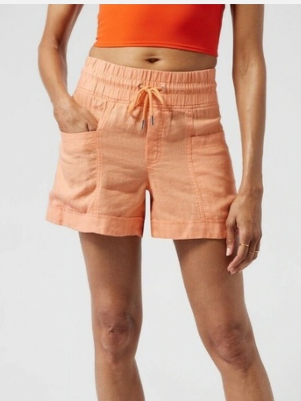 Athleta Cabo Peach Drawstring Linen-Blend Women’s Shorts